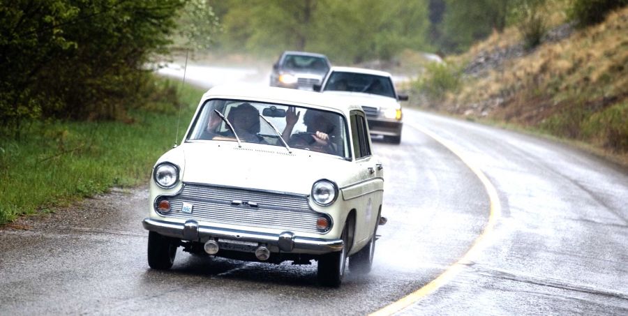 </who>The Cambridge on the road in a practice rally.