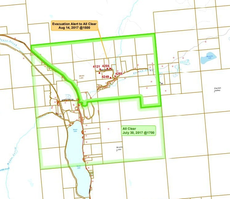 Map of rescinded Evacuation Alert on August 14th.