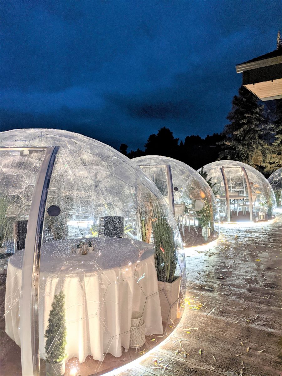 </who>The domes appear ethereal when lit for the evening.