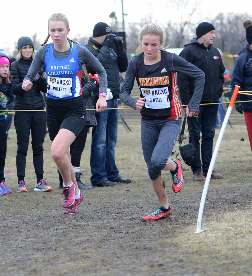 <who>Photo Credit: Peter Stokes Photography </who>The OAC's Taryn O'Neill, right, ran to ninth place among 189 runners in the youth girls division at the Canadian cross country championships.