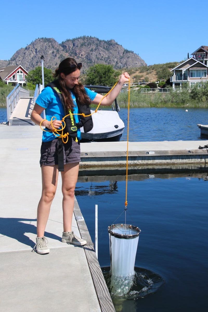<who> Photo Credit: Neil Bousquet </who> OASISS technician sampling Osoyoos Lake for invasive mussels.