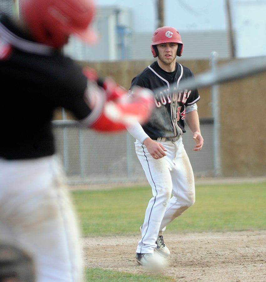 <who>Photo Credit: Lorne White/KelownaNow </who>Jared Frew, starting his fourth season with the Coyotes, collected three hits and drove in two runs against PBA on the weekend.