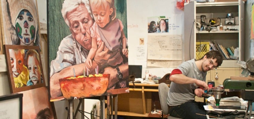 <who> Submitted </who> UBCO fine arts graduate Dylan Raney in his studio.