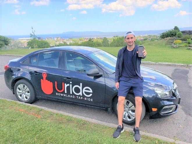 </who>Uride founder and CEO Cody Ruberto moved from Thunder Bay to Kelowna this week and will even do some driving here.