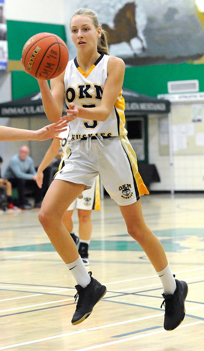 <who>Photo Credit: Lorne White/KelownaNow </who>Grade 10 Tatum Wade scored 20 points in the Huskies' third-place win over the Yale Lions.