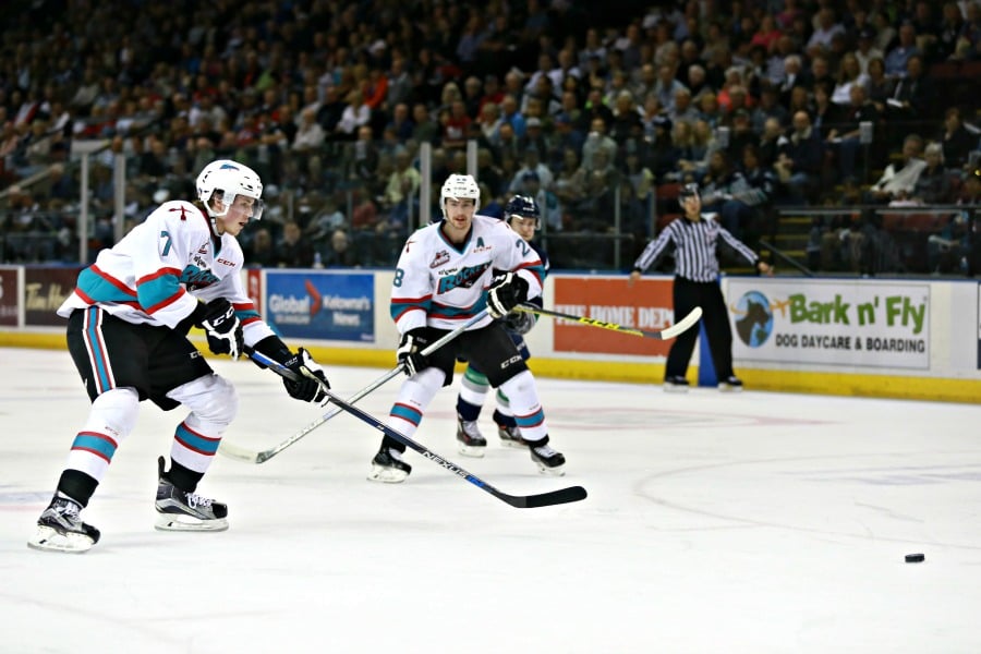 <who>Photo Credit: KelownaNow</who>The Rockets' defencemen, including Lucas Johansen (left) and Joe Gatenby, found their stride in Saturday's game, and limited Seattle's scoring chances.