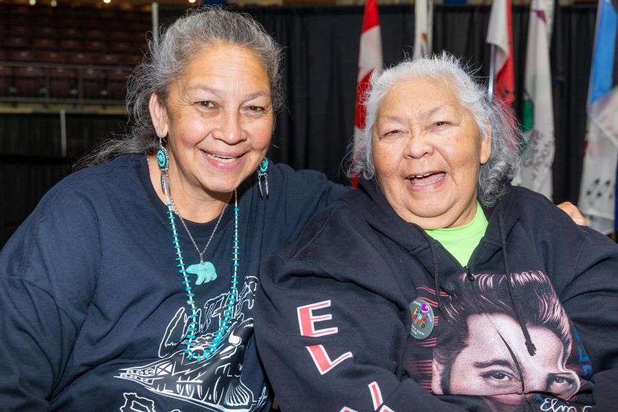 <who>Photo Credit: NowMedia/Gord Goble</who> Grandma Grace (right ) with daughter Kristine Jack at 2023 Pow Wow Between the Lakes