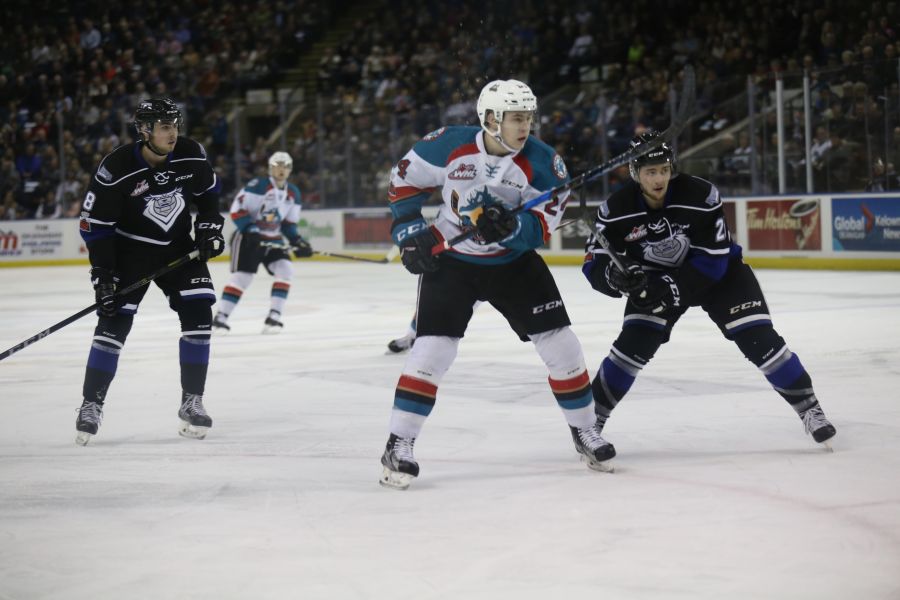 <who>Photo credit: KelownaNow</who>Kyle Topping scored his 17th of the season, giving him 47 points, good enough for third place in Rockets points leaders.
