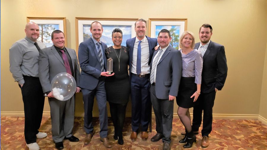 </who>The group from Northside Industries poses with their 'business of the year' and 'large business of the year' trophy after last night's Kelowna Chamber Business Excellence Awards at the Delta Grand hotel.