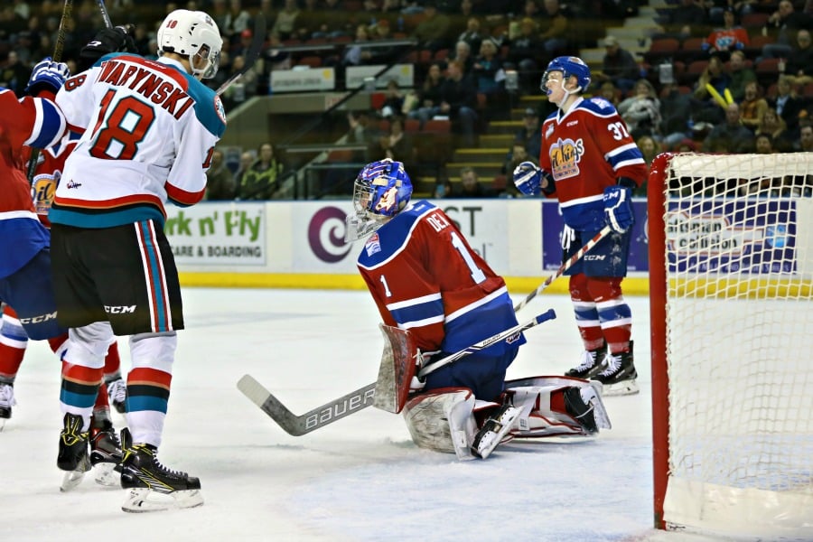<who>Photo Credit: KelownaNow</who>Don't let the eight goals fool you though; Dea played well considering the barrage of shots that he faced.
