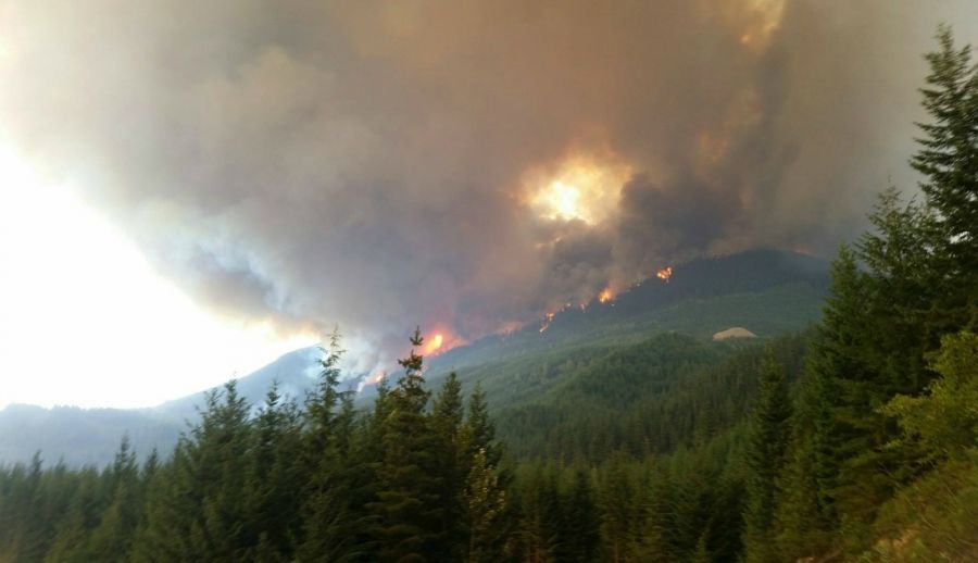 <who> Photo Credit: BC Wildfire Service </who> The massive fire burning near Pemberton in 2015.