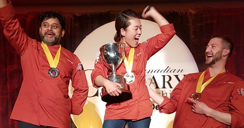 <who>Photo Credit: Gold Plates on Twitter</who>(L to R) Chef Joe Thottungal (silver), Chef Jinhee Lee (gold), Chef Eric Hanson (bronze)