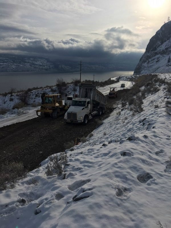 <who>Photo Credit: Ministry of Transportation and Infrastructure</who>Crews work on the Callan Road detour.