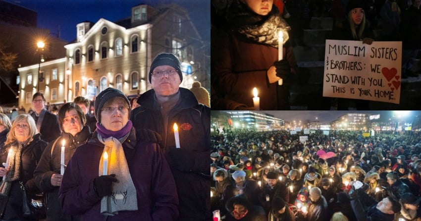 </who> Photo Credit: A candle light vigil is held for the victims of the Quebec City mosque shooting in 2017.