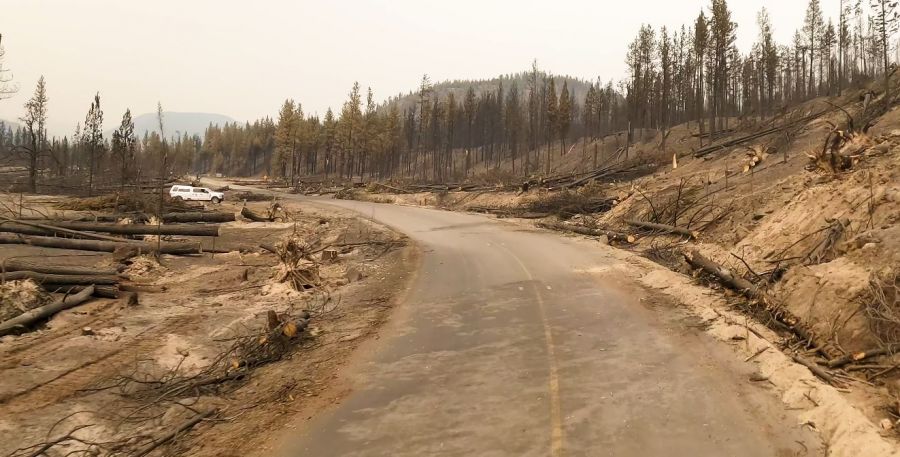 <who>Photo Credit: BC Wildfire Service/screenshot</who>Crews continue to work to restore services for returning residents.