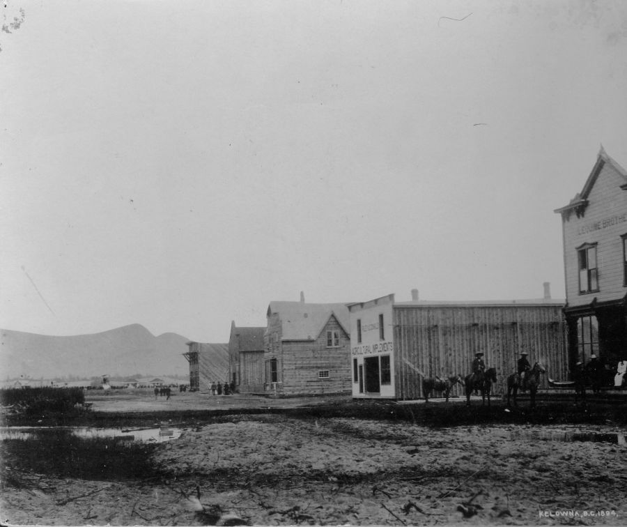 Humble beginnings for Bernard Avenue with just a handful of wooden stores. Photo taken from the corner of present-day Bernard and Abbott in1894.