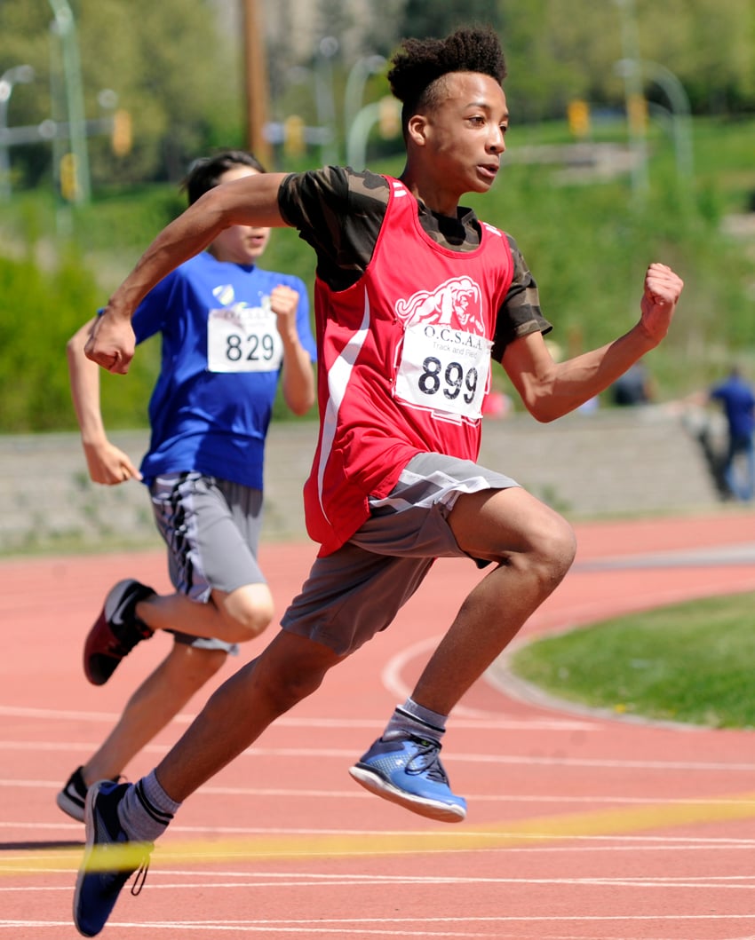 <who>Photo Credit: Lorne White/KelownaNow </who>Kory Cheese-Clacken raced to first place in the Grade 7 200-metre event and was second in the 400 metres.