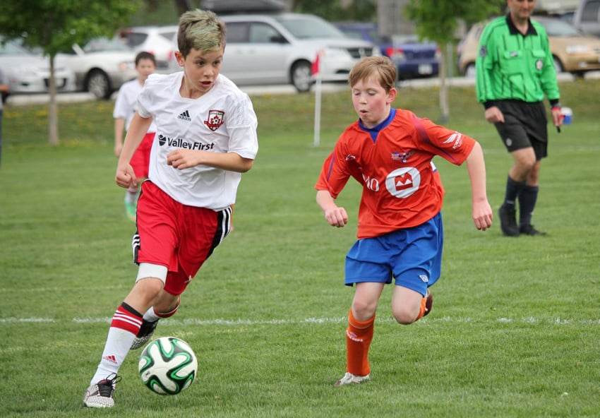 <who>Photo Credit: Contributed </who>Ben Herbert. left, and the Kelowna United U11 Fire earned a win and a tie in Week 4 of TOYSL play.