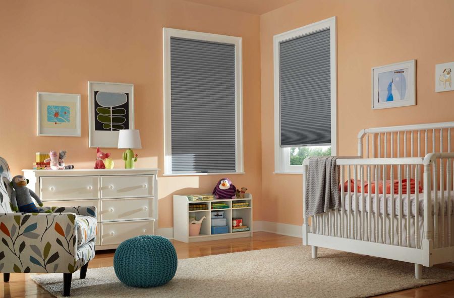 <who>Photo Credit: Budget Blinds Kamloops</who> The Lift & Lock™ cordless system is safe and great for a child's room.