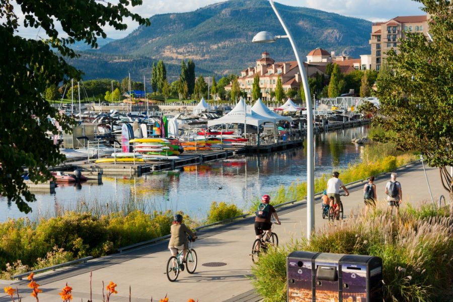 <who>Photo credits: City of Kelowna and Tourism Kelowna</who>How about a bike, above, or hike, below, this BC Day?