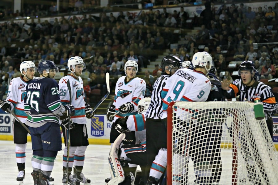 <who>Photo Credit: KelownaNow</who>Emotions ran high in a game that saw very few penalties called.