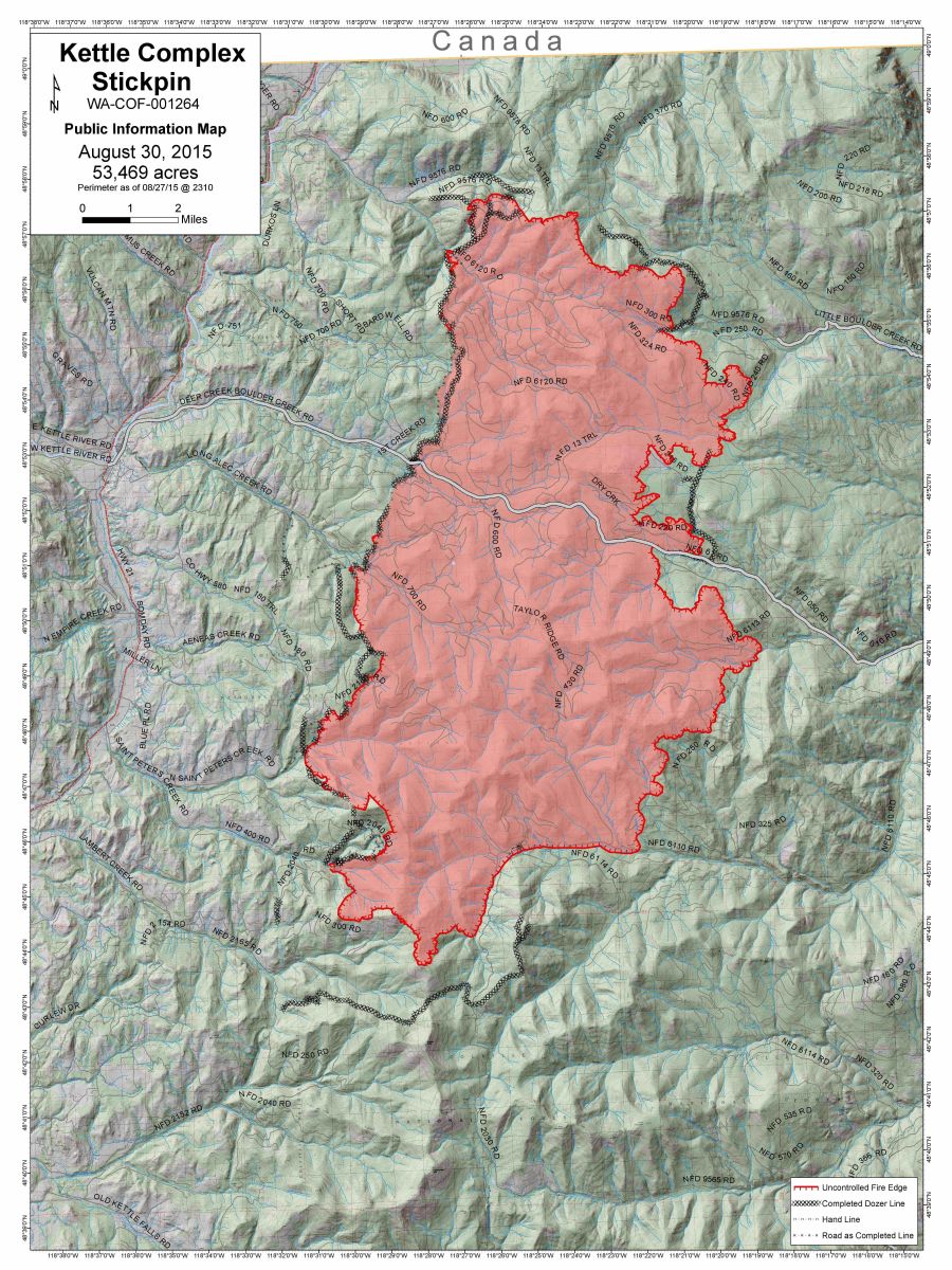 The Stickpin Fire is part of the larger Kettle Complex of fires in Washington's northern Ferry County. (Photo Credit: NWCG InciWeb)