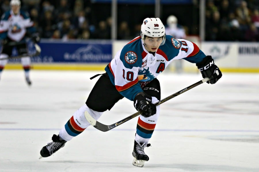 <who>Photo Credit: KelownaNow</who>Nick Merkley set Reid Gardiner up in the third period with a slick spinning pass. 