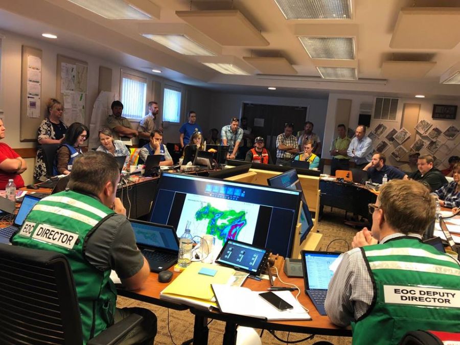 <who>Photo Credit: Facebook RDKB </who>Those working at the Emergency Operations Centre in Grand Forks have been putting in some exceptionally long hours since catastrophic flooding began late last week. Forecasts for a second surge of similar flooding have been dramatically downgraded for the holiday long weekend.