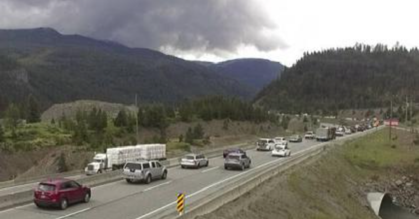 <who> Photo Credit: BC Highway Cams </who> Looking south at Larson Hill on the Coquihalla at about 2:45 pm on July 3.