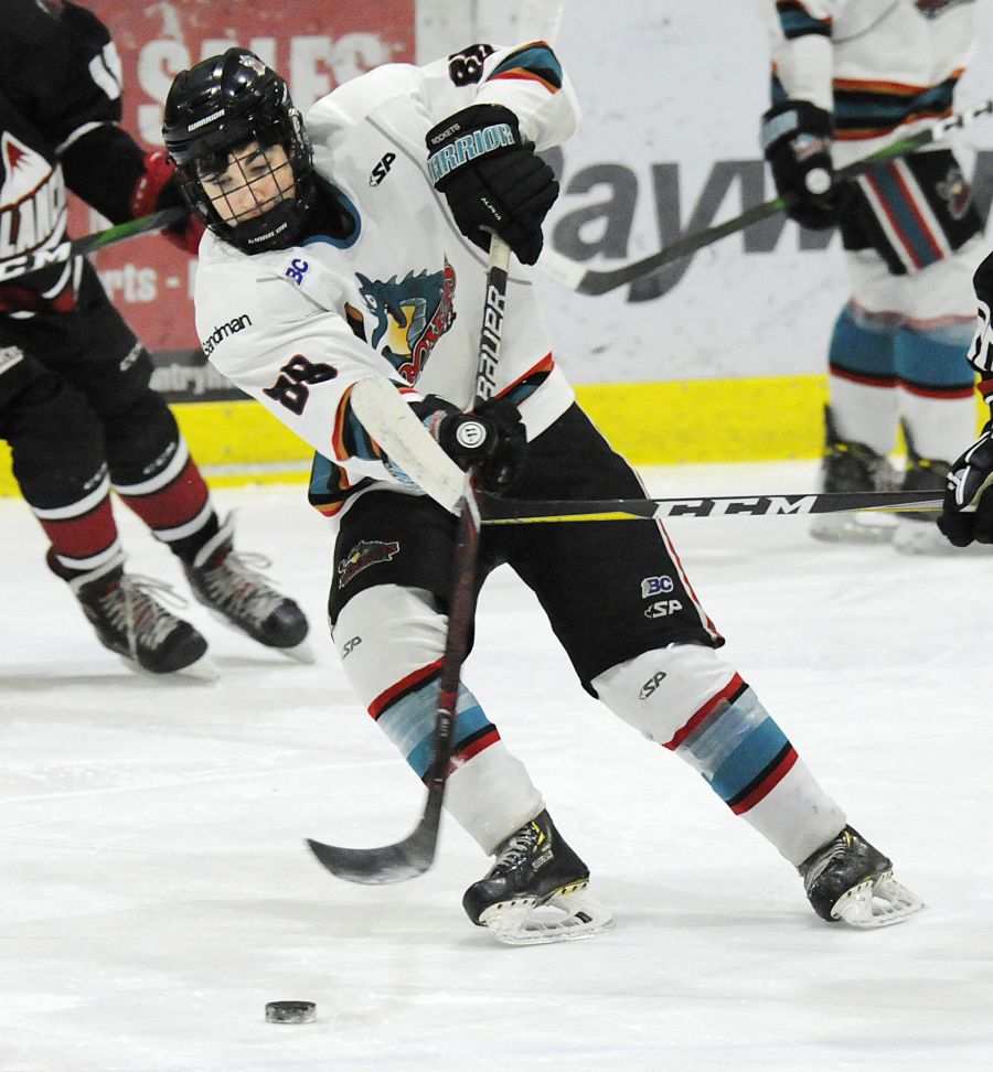 <who>Photo Credit: Lorne White/KelownaNow </who>Defenceman Adam Bourgeois scored for the Rockets in their 7-3 semifinal win over the AC Avalanche of Alberta.
