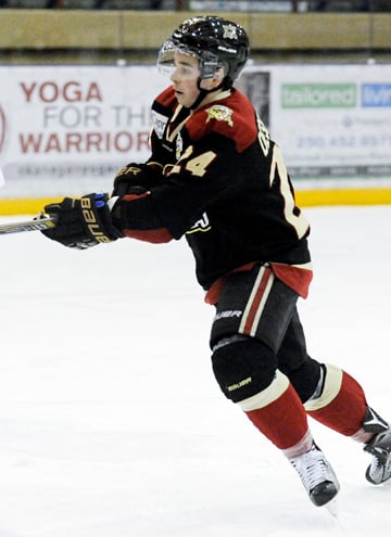 <who>Photo Credit: Lorne White/KelownaNow.com </who>Jonathan Desbiens' 40th goal went for naught in Penticton.