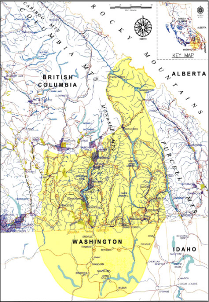 <who> Photo credit courtesy of Westbank First Nation </who> A map showing the traditional territory of the Syilx nation.