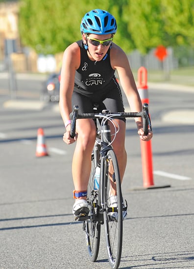 <who> Photo Credit: Lorne White/KelownaNow </who>West Kelowna's Janae Hoel's first-place finish was her <br>personal-best result in her young triathlon career.