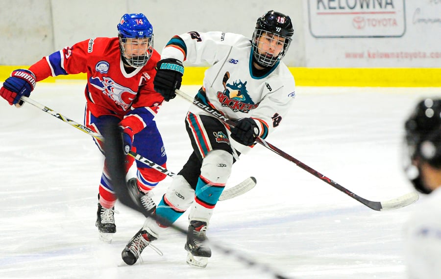 Colby Elmer playing for the Okanagan Rockets.
