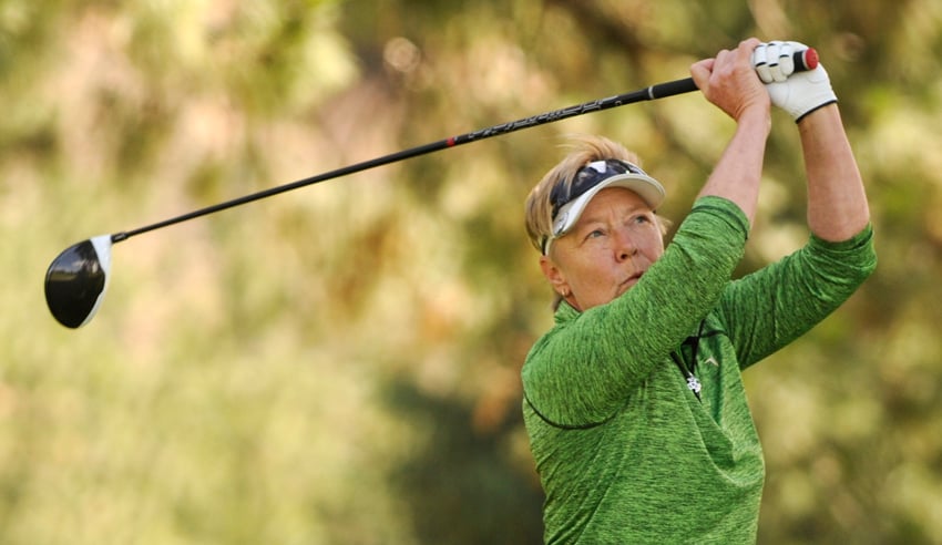 <who>Lorne White/KelownaNow </who>Karen Pultz of Surrey is in a three-way tie for third at 77 going into Wednesday's second round.