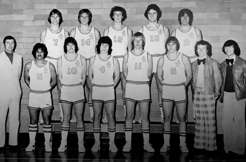 <who>Photo Credit: Contributed</who>The 1977 Rutland Voodoos had an exceptional year, winning the Western Canada basketball tournament at KSS and competing at the B.C. senior boys championship in Vancouver. Members of the team were, from left, front: Alf Davy, Joe Pires, Bruce Stranaghan, Rob Vandale, Joe Hemskerk, Dale Janzen Russell Philips (manager) and John Lee (manager). Back: Ken Anderson, Dieter Jentsch, David Leadbetter, Bob Osborne and John Russo.