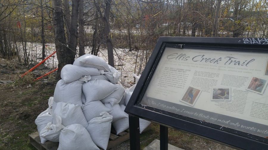 <who>Photo Credit: PentictonNow </who>Work crews will begin work to remove material from Ellis and Penticton creeks. A pile of sandbags were stacked near the banks of Ellis Creek in Penticton Friday morning.