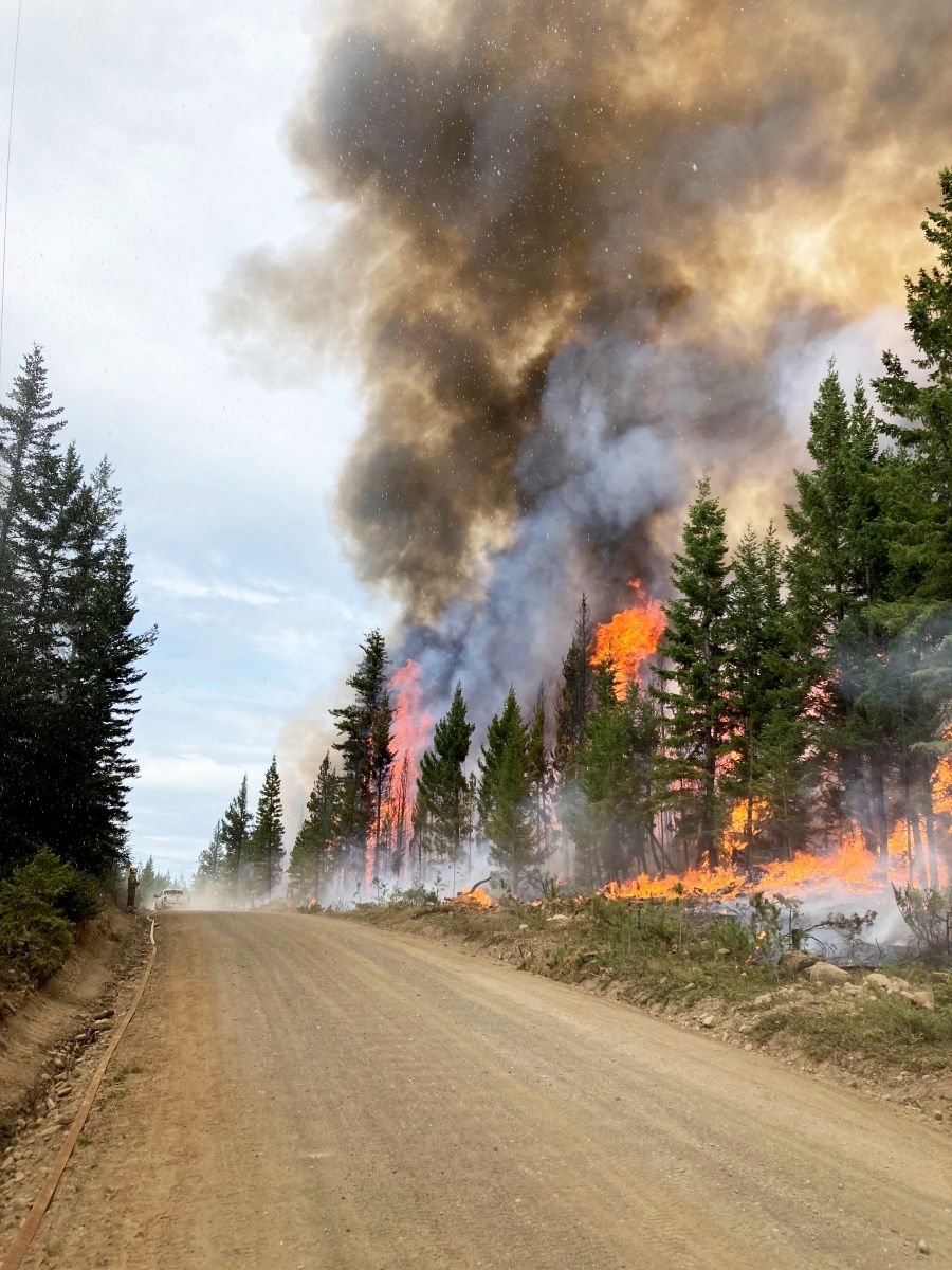 <who>Photo Credit: BCWS</who>A planned ignition on the Flat Lake wildfire this week.