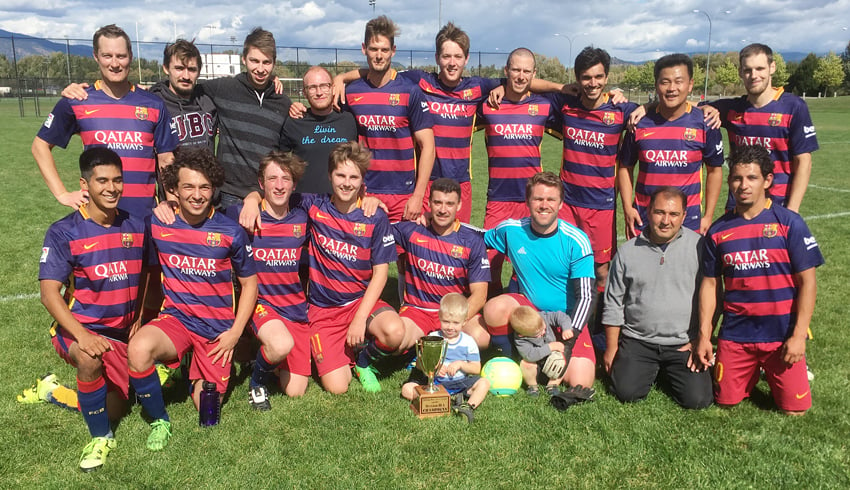 <who>Photo Credit: Contributed </who>First-place finishers in the regular season with a 13-4-1 record, Discovery Glass/Topline Selections added the Division 3A playoff title by defeating the surprising sixth-place Cactus Club Zamunda FC 4-1 in the post-season championship match. Members of the double winners are, from left, front: Chris Gallardo, Emre Kerman, Meagan Kahl, Jarrod Manson, Annibal Blandon, Gary Alton, Mustafa Isik and Alberto Lopez. Back: Jesse Knight, Nicholas Wideman, Ryan Luck, Dallas Siemans, Al Henderson, JonathanMcNulty, Ryan Sharp, Karimi Arsalan, Malachi Nordine and Eric Easton. Missing: IanRoss, Jerron Vos and Marten Vos.