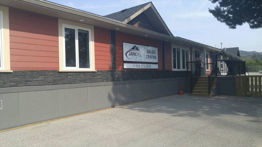 <who>Photo Credit: PentictonNow </who>The commercial sales office for Jandel Homes Ltd. in Penticton is 1704 Government Street, directly beside Triple M Modular, the company that will be building all units for Jandel.