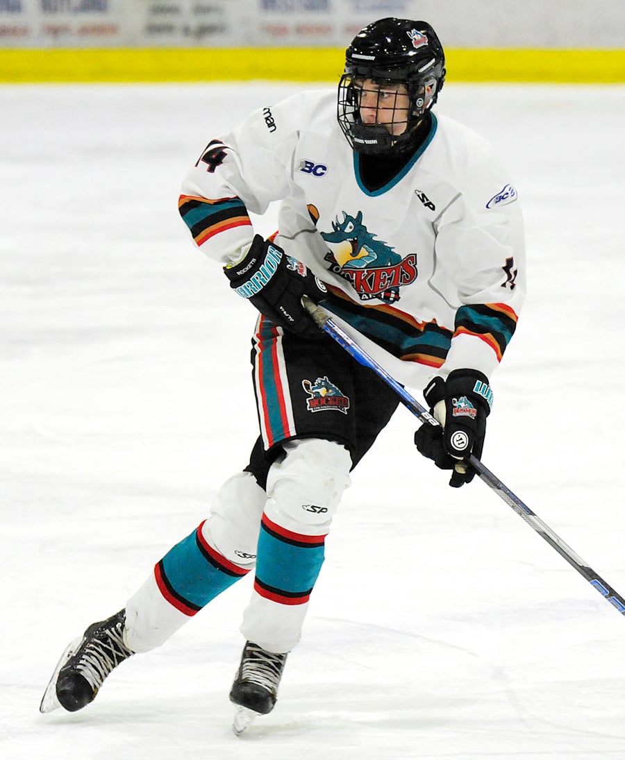 <who>Photo Credit: Lorne White/KelownaNow </who>Defenceman Cameron Moger scored once and assisted on three goals to lead the Rockets' offence.