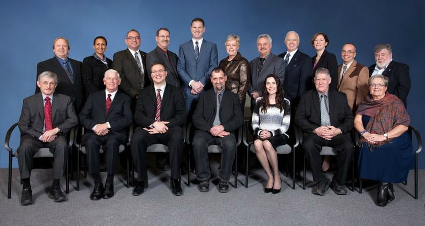 <who>Photo Credit: RDOS </who>RDOS Board chair Karla Kosakevich (bottom row third from right) has announced she will be seeking re-election to remain a director with the RDOS Board in the Oct. 20 municipal election. She would also like to remain as Board chair.