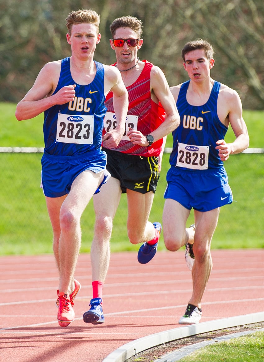 <who>Photo Credit: Rich Lam/UBC Thunderbirds</who>John Gay of Kelowna, left, will compete in the 3,000-metre steeplechase and possibly the 5,000 metres at the Francophone Games.