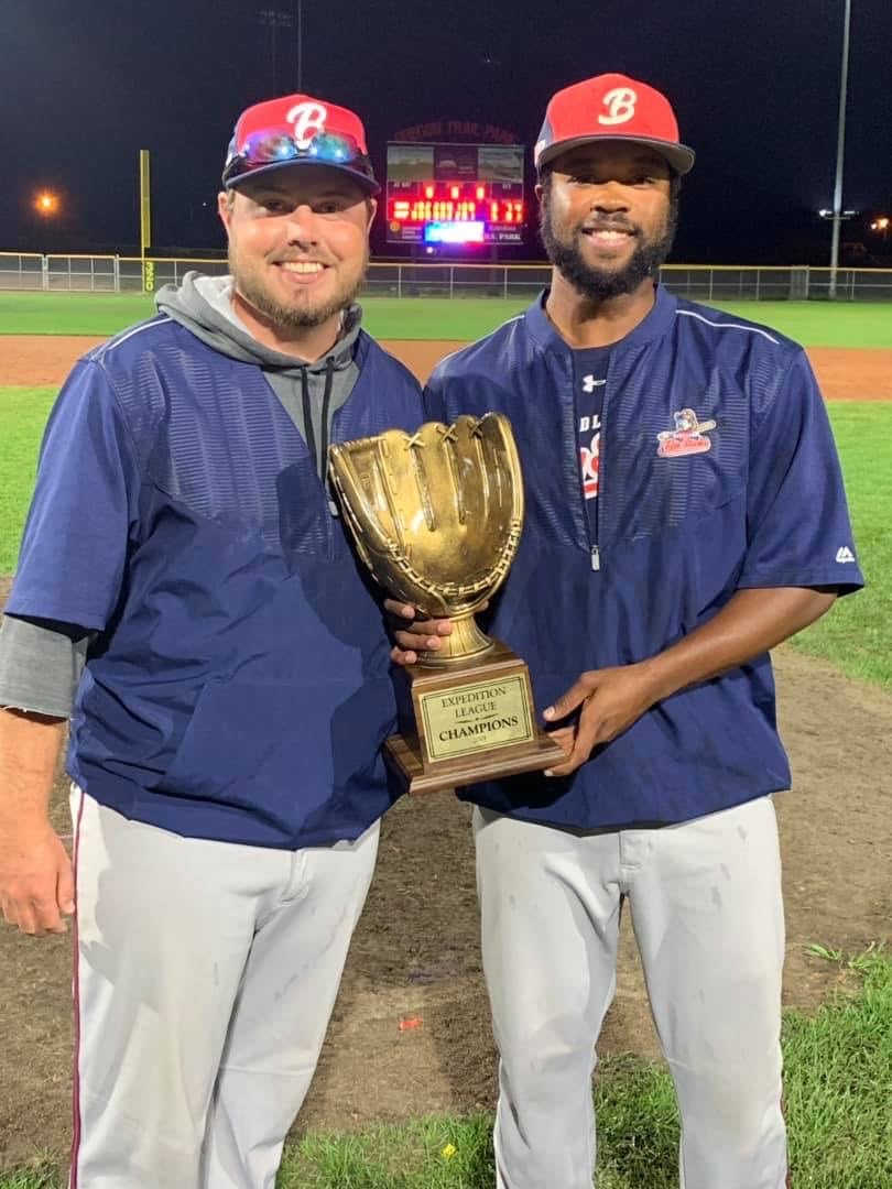 Hayden Pewitt (L) celebrates his team's 2019 league title.