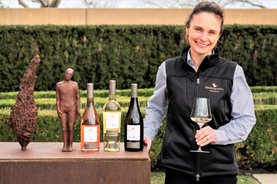 </who>Mission Hill Family Estate chief winemaker Corrie Krehbiel shows off the West Kelowna winery's first releases from the 2020 vintage, the Reserve Rose, left, Reserve Sauvignon Blanc and Reserve Pinot Gris.