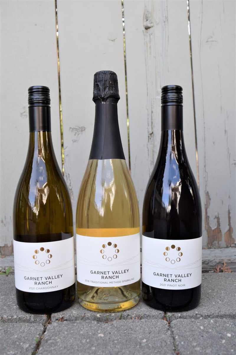 </who>Garnet Valley Ranch's first three wines are the 2021 Chardonnay ($37), 2016 Traditional Method Sparkling ($50) and 2021 Pinot Noir ($45).
