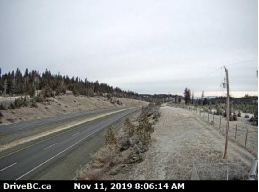 <who>Photo credit: DriveBC</who> Hwy 5, about 30 km south of Kamloops, looking north.