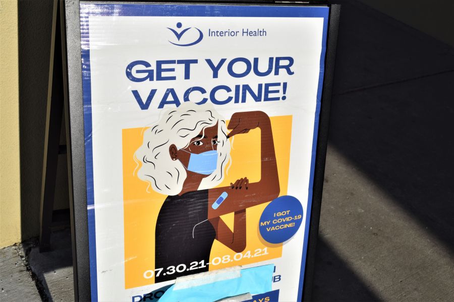 </who>This is the sandwich board sign outside the Interior Health Vaccination Clinic at the Capri Centre Mall in Kelowna.