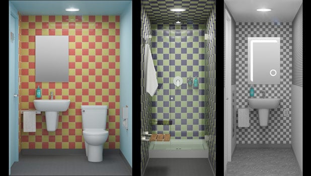 <who>Photo Credit: Pangea Pod Hotel</who>Artists rendering of how the bathrooms will be split up.