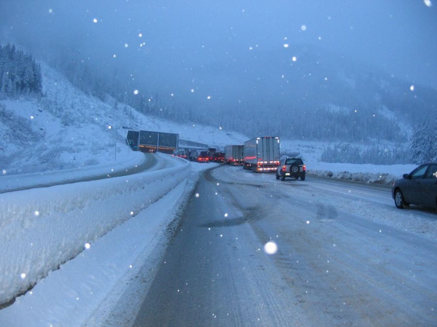 The Coquihalla during a period of snowfall in 2019.